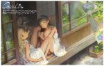  2girls alphonse barefoot dress fan headband original popsicle reflection shade shoujo_ai summer_dress 