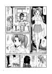  :d :t =3 ahoge apron barefoot blush bowl braid chestnut_mouth chopsticks closed_eyes comic curtains cushion dress_shirt eating emphasis_lines eyebrows_visible_through_hair food greyscale hair_ribbon highres holding holding_bowl holding_chopsticks indoors isonami_(kantai_collection) kagerou_(kantai_collection) kantai_collection kneeling looking_to_the_side monochrome monsuu_(hoffman) motion_lines multiple_girls notice_lines one_eye_closed open_mouth page_number partially_undressed pillow plate pleated_skirt pot profile ribbon running sailor_collar school_uniform serafuku shirt shoes short_sleeves sitting skirt sliding_doors smile socks speech_bubble steam table translation_request twin_braids twintails untied upside-down_bowl uwabaki window 