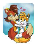  &lt;3 anthro archie_comics black_nose brown_hair canine chauvels clothing dipstick_tail duo female fiona_fox fox fur gloves hair hi_res kiss_mark male male/female mammal miles_prower multicolored_tail red_fur smile sonic_(series) video_games white_fur yellow_fur 