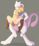  2018 anthro blonde_hair boots breasts clothed clothing disturbed-mind duo erection female female_on_anthro footwear front_view hair hi_res human human_on_anthro interspecies larger_male legendary_pok&eacute;mon male male/female mammal mewtwo navel nintendo nipples partially_clothed penetration penis pok&eacute;mon pok&eacute;mon_(species) pok&eacute;philia purple_eyes pussy pussy_juice shirt simple_background size_difference smaller_female smile spread_legs spreading standing sweat tattoo thick_tail thrusting vaginal vaginal_penetration video_games 