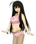  a1 absurdres ahoge black_hair breasts cleavage cool_&amp;_sexy_(idolmaster) cosplay fishnet_pantyhose fishnets genshiken highres idolmaster idolmaster_(classic) idolmaster_1 large_breasts long_hair miura_azusa miura_azusa_(cosplay) mole mole_under_eye mole_under_mouth oono_kanako outstretched_wrists pantyhose solo 