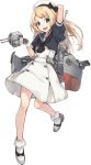  beret blonde_hair blue_eyes blue_sailor_collar dress dress_shoes full_body gloves hat jervis_(kantai_collection) kantai_collection konishi_(koconatu) leg_up long_hair machinery mary_janes official_art open_mouth sailor_collar sailor_dress sailor_hat shoes short_sleeves solo torpedo transparent_background turret white_dress white_gloves white_hat 