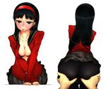  1girl amagi_yukiko ass ass_grab bad_id bad_pixiv_id bent_over black_eyes black_hair blush bra breasts cleavage drooling empty_eyes from_behind groping hairband hetero kamita lingerie long_hair medium_breasts no_panties open_clothes open_shirt panties pantyhose persona persona_4 pussy saliva school_uniform shirt skirt spread_pussy sweat underwear yasogami_school_uniform 