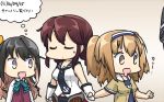  black_hair bow bowtie braid brown_hair clothes_writing commentary_request dated dress drooling fang gloves hairband hamu_koutarou headgear highres i-26_(kantai_collection) kantai_collection light_brown_eyes light_brown_hair long_hair multicolored_hair multiple_girls naganami_(kantai_collection) necktie noshiro_(kantai_collection) open_mouth pink_hair ribbon sailor_collar school_swimsuit shirt sleeveless sleeveless_dress sleeveless_shirt sweatdrop swimsuit swimsuit_under_clothes tenryuu_(kantai_collection) translated twin_braids two-tone_hairband two_side_up white_gloves white_shirt 
