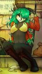  2017 anthro badger belly blue_hair boots bra breasts butt clothed clothing colored detailed_background feathers female footwear freekilli fur hair happy hat hi_res jacket lace mammal mustelid smile solo teeth text underwear 