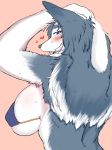  &lt;3 anthro big_breasts blue_eyes bra breasts canine clothing digital_media_(artwork) dog female fur grey_fur hair hi_res long_hair looking_at_viewer mammal multicolored_fur simple_background smile solo toco_(artist) two_tone_fur underwear white_fur 