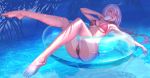  afloat ahoge ass barefoot bikini black_bikini breasts choker cleavage fate/grand_order fate_(series) floating_hair food highres ice_cream innertube jeanne_d'arc_(alter_swimsuit_berserker) jeanne_d'arc_(fate)_(all) large_breasts long_hair looking_to_the_side lying md5_mismatch on_back open_mouth pandarou side-tie_bikini silver_hair solo swimsuit thighs very_long_hair water wet yellow_eyes 