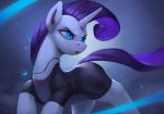  2018 blue_eyes bodysuit clothed clothed_feral clothing equine female feral friendship_is_magic hair horn looking_back mammal my_little_pony pendant purple_hair rarity_(mlp) rodrigues404 skinsuit solo tight_clothing unicorn 