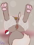  &lt;3 2018 3_toes animal_genitalia animal_pussy anus blush brown_fur brown_nose canine_pussy chest_tuft dipstick_tail eevee eyelashes female flower fluffy fluffy_tail fur grey_eyes legs_up multicolored_tail nintendo pawpads pink_pawpads plant pok&eacute;ball pok&eacute;mon pok&eacute;mon_(species) presenting presenting_pussy pussy pussy_juice razile shy simple_background solo spread_legs spreading toes tuft video_games 