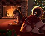  2018 2019 anthro black_nose blush breasts canine chapaevv christmas clothing digital_media_(artwork) dog empaws female fire fireplace fur hair holidays looking_at_viewer mammal nude open_mouth smile solo tongue tree 