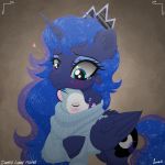  &lt;3 2018 absurd_res blue_feathers blush clothed clothing cosmic_hair crown cute cutie_mark darkest-lunar-flower duo equine eyebrows eyelashes eyes_closed eyeshadow feathered_wings feathers female feral fluffy friendship_is_magic grey_background hair hi_res horn long_hair makeup male mammal marsupial mascara my_little_pony opossum pet portrait princess_luna_(mlp) royalty signature simple_background sleeping smile sweater teal_eyes tears tiberius_(mlp) winged_unicorn wings 