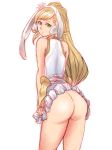  animal_ears ass blonde_hair bunny_ears fake_animal_ears fire_emblem fire_emblem_heroes from_behind green_eyes highres long_hair looking_back no_panties pocari66 ponytail sharena simple_background sleeveless solo white_background 