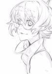  glasses greyscale high_collar highres miwa_shirou monochrome pidge_gunderson reverse_trap short_hair sidelocks simple_background smile solo thick_eyebrows upper_body voltron:_legendary_defender white_background 
