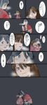  absurdres blush cold comic commentary cup eye_contact hakama highres houshou_(kantai_collection) japanese_clothes kantai_collection kiss long_hair looking_at_another multiple_girls nantoka_maru ponytail ryuujou_(kantai_collection) sitting snow steam translated yuri 