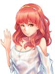  bare_shoulders celica_(fire_emblem) closed_mouth fire_emblem fire_emblem_echoes:_mou_hitori_no_eiyuuou hair_ornament hairband highres long_hair pocari66 red_eyes red_hair see-through simple_background solo white_background 