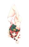  aqua_eyes ass barefoot blush braid chinese_clothes dress foreshortening from_above full_body hair_ribbon handstand hat highres hong_meiling long_hair looking_at_viewer looking_up non_(z-art) open_mouth panties red_hair ribbon side_braids simple_background sleeveless solo top-down_bottom-up touhou tress_ribbon twin_braids underwear white_background white_panties wrist_cuffs 