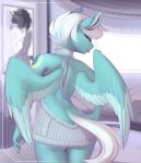  2018 5_fingers anthro bed bedroom bedroom_eyes blep butt clothed clothing equine evehly eyelashes feathered_wings feathers female fleetfoot_(mlp) fluttershy_(mlp) friendship_is_magic green_feathers hair half-closed_eyes inside king_sombra_(mlp) looking_back mammal my_little_pony pegasus picture_frame pillow portrait presenting purple_eyes rear_view seductive short_hair smile solo standing sweater three-quarter_portrait tongue tongue_out virgin_killer_sweater white_hair wings wonderbolts_(mlp) 