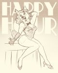  alcohol anthro beverage bow_tie breasts canine cleavage clothed clothing cocktail cocktail_glass dog english_text female footwear german_shepherd hair hi_res high_heels jonas mammal martini olive open_mouth shoes solo text toothpick 