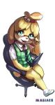  absurd_res animal_crossing anthro canine clothing eyewear female glasses hi_res isabelle_(animal_crossing) magiace mammal nintendo sitting solo video_games 