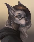  2017 anthro brown_hair canine digital_media_(artwork) dog ear_piercing eyewear glasses hair looking_at_viewer mammal piercing shwonky simple_background solo tan_eyes tan_nose 