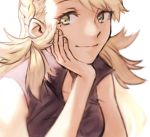  blonde_hair blush braid fire_emblem fire_emblem_heroes gloves green_eyes long_hair looking_at_viewer sharena simple_background smile solo tomentomob white_background 