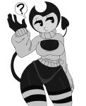 2018 ? alpha_channel bendy bendy_and_the_ink_machine black_body breasts clothed clothing crop_top crossgender demon dialogue digital_media_(artwork) eyelashes female front_view half-closed_eyes hi_res humanoid legwear looking_at_viewer mammal midriff navel nightmarebearpuff not_furry open_sweater panties shirt signature simple_background solo speech_bubble standing stockings stripes sweater thick_thighs thigh_highs toony transparent_background underwear video_games voluptuous wide_hips 