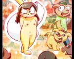  anthro blush breasts brown_hair canine clothed clothing collar dog female feral fur green_hair hair hands_behind_back lagomorph launny_(character) looking_away male mammal navel nude open_mouth pokehidden pussy rabbit signature small_breasts smile tailwag teeth text tongue tongue_out yellow_fur young 