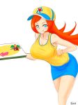  blue_eyes food mona_(warioware) nintendo orange_hair pizza tagme 