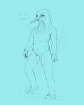  2018 avian beak bird blue_background dialogue hummingbird looking_at_viewer male nude nyar penis simple_background sketch solo talons tapering_penis winged_arms wings 