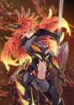  amou_kanade bodysuit breasts cleavage commentary_request headphones ignite_module large_breasts link_(aa30) long_hair navel red_eyes red_hair senki_zesshou_symphogear senki_zesshou_symphogear_xd_unlimited solo weapon 