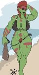 beach bikini breasts clothing dannyg female humanoid makeup markings muscular muscular_female not_furry orc pubes seaside solo standing swimsuit thick_thighs tribal_markings wide_hips 