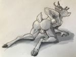 2018 aleron all_fours antlers balls cervine cum eyes_closed hooves horn male mammal nude penis raised_tail sketch solo 