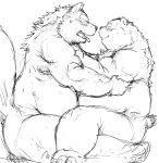  2016 barazoku bear black_and_white blush canine duo facing_another frottage implied_anal implied_frottage kemono kotobuki looking_at_another male male/male mammal monochrome muscular obese overweight sex simple_background sitting sketch tongue tongue_out white_background wolf 