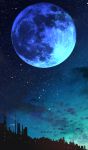  amatsuki_rei blue cityscape commentary_request full_moon highres monochrome moon night night_sky no_humans original outdoors scenery signature silhouette sky star_(sky) starry_sky 