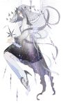 beads fantasy full_body gradient_dress hair_beads hair_ornament high_heels long_hair long_sleeves looking_to_the_side original pantyhose profile silver_hair silver_ribbon silver_shoes solo star starry_sky_print vertigowitch white_legwear 