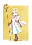  blonde_hair chibi dress gloves jewelry long_hair octopath_traveler ophilia_(octopath_traveler) short_hair shoutank14 simple_background smile solo staff 