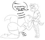  anthro big_butt butt canine clothed clothing crossdressing dialogue dog duke_(thecon) erection fellatio footwear girly high_heels hold_balls legwear lizard male male/male mammal masturbation onomatopoeia oral panties reptile scalie sex shoes skirt sound_effects stockings thecon thick_thighs underwear 