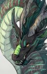  2018 amber_eyes ambiguous_gender digital_media_(artwork) dragon eastern_dragon feral green_hair hair hi_res horn solo tatiilange teeth 