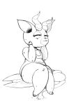  2018 animal_crossing antelope anthro beau_(animal_crossing) blush bunihud clothed clothing eyelashes eyes_closed hi_res hooves horn leaf male mammal nintendo one-piece_swimsuit shortstack sitting sketch smile solo swimsuit thick_thighs video_games 