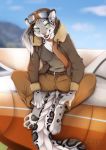  2018 anthro barefoot breasts clothed clothing detailed_background digital_media_(artwork) feline female green_eyes leopard lycangel mammal open_mouth smile snow_leopard solo teeth tongue 