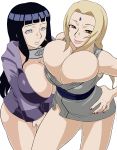  2girls breasts bursting_breasts cleavage from_above huge_breasts hyuuga_hinata looking_at_viewer multiple_girls murata nail_polish naruto naruto_(series) naruto_shippuuden naughty_face smile tsunade 