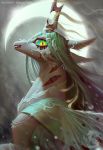  2018 ambiguous_gender begasuslu blood changeling clothed clothing fangs feral friendship_is_magic green_eyes green_hair hair horn looking_at_viewer moon my_little_pony night portrait queen_chrysalis_(mlp) slit_pupils solo 
