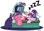  2018 armor bed bobthedalek bottle breath_mint clothing dress duo equine female friendship_is_magic helmet horn mammal my_little_pony sleeping snoring sound_effects starlight_glimmer_(mlp) trixie_(mlp) unicorn zzz 