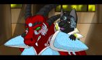  2009 amocin angry anthro armor canine clothed clothing crimson_claw_(amocin) dragon female fox horn male mammal silent_strider_(amocin) 