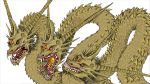  extra_eyes godzilla_(series) highres horns kaijuu king_ghidorah looking_at_viewer monster multiple_heads no_humans open_mouth orange_eyes redtiger243 scales sharp_teeth spike teeth white_background 