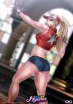  1girl ass attack baseball_cap blonde_hair blue_eyes breasts clenched_teeth fatal_fury fingerless_gloves fist genderswap genderswap_(mtf) ggg85 gloves hat king_of_fighters large_breasts legs long_hair ponytail shiny shiny_hair shiny_skin short_shorts shorts sideboob snk snk_heroines_tag_team_frenzy solo teeth terry_bogard the_king_of_fighters 