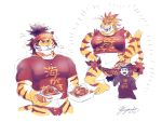  angry clothing feline food fuyoudo624 hi_res human loincloth magan male mammal midriff muscular muscular_male nomad oversized_clothing ponytail speedo swimsuit tiger tokyo_afterschool_summoners young 