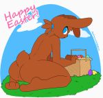  2018 3_fingers 3_toes ambiguous_gender animated anthro arched_back basket big_butt big_thighs biped black_nose blue_eyes bouncing_butt brown_fur brown_hair brown_tail butt butt_focus cloud digital_drawing_(artwork) digital_media_(artwork) easter easter_basket easter_egg egg english_text featureless_crotch floppy_ears fur girly grass hair holiday_message holidays humanoid_hands kneeling lagomorph looking_back loop mammal nude open_mouth outside plantigrade ponytail presenting presenting_hindquarters rabbit rear_view short_tail sky snout soles solo text toes toony twerking url whygena 