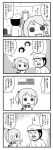  1girl 4koma :d admiral_(kantai_collection) beard buttons ceiling chair closed_mouth comic commentary desk epaulettes eyebrows_visible_through_hair facial_hair gameplay_mechanics greyscale hair_bobbles hair_ornament hanging_scroll hat highres holding holding_paper indoors kantai_collection long_hair long_sleeves looking_at_viewer military military_hat military_uniform monochrome mustache naval_uniform open_mouth pale_face paper peaked_cap pon_(0737) round_teeth sailor_collar sazanami_(kantai_collection) school_uniform scroll serafuku short_sleeves smile sparkle speech_bubble sweat teeth translated twintails uniform v wall 