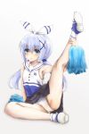  1girl armpits bare_arms bare_shoulders black_skirt cheerleader esan_(llamaesan) eyebrows_visible_through_hair female full_body gochuumon_wa_usagi_desu_ka? hair_ornament hair_ribbon kafuu_chino leg_lift long_hair open_mouth panties pompoms ribbon shoe_soles shoes sitting skirt socks solo twintails underwear white_panties x_hair_ornament 